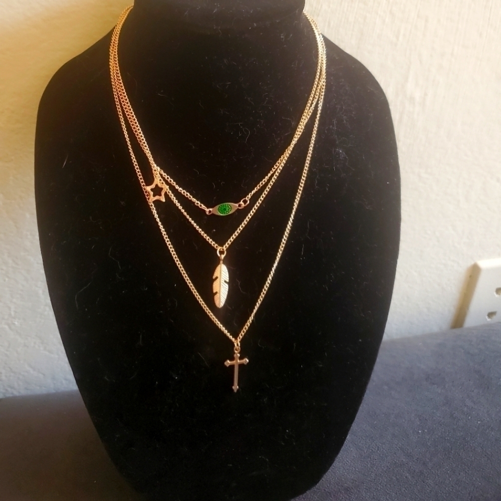 Women's Fashion Jewelry Pendant Eye Leaf Cross Layered Necklace Bohemian
